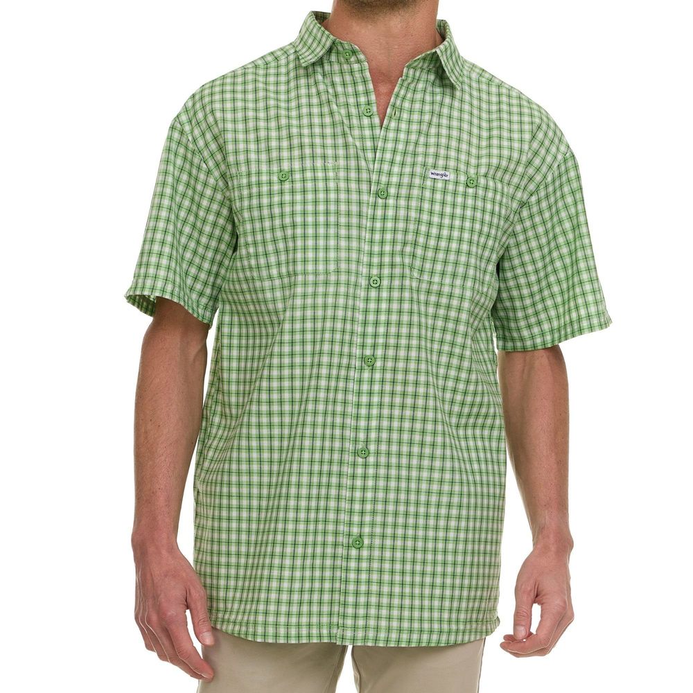 NEW Wrangler Button Up Shirts for Men Big and Tall - Plaid Short Sleeve Casual S